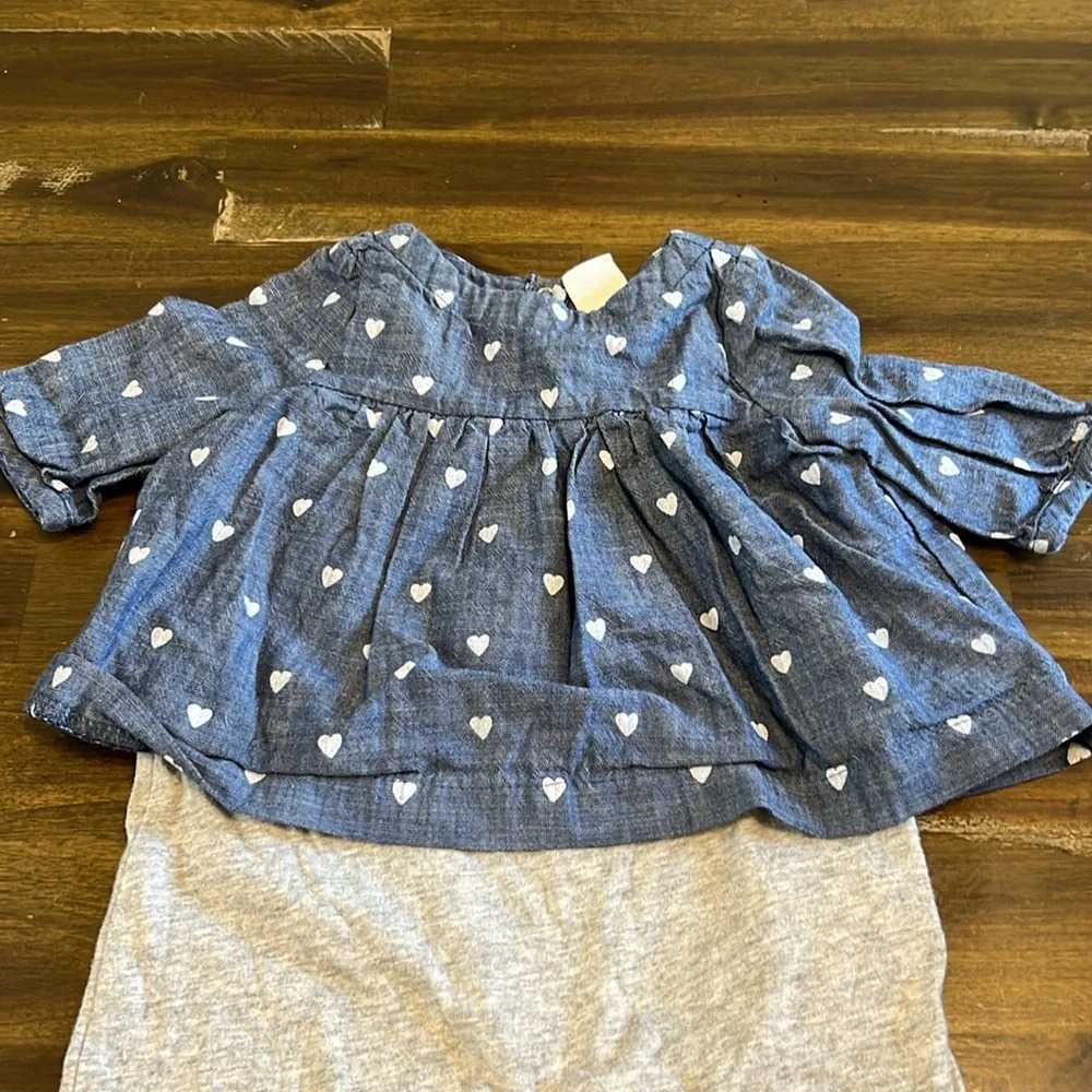 Gap Baby Girl Dress Jumpsuit Heart Print Cotton Leggings Attached One Piece 0-3 - Picture 3 of 6